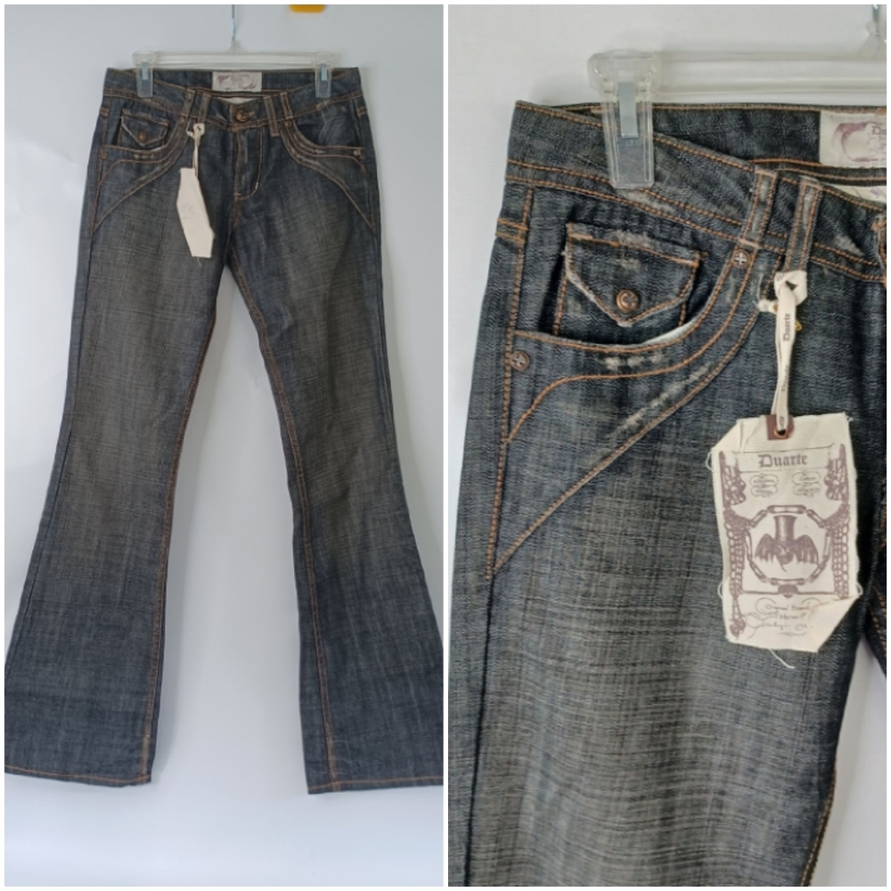 Duarte Jeans Women 27 Black Wash Denim Boot Leg Back Pocket Flaps Y2K